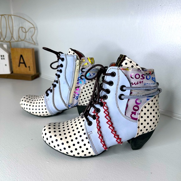 TMA Shoes - TMA MAIA EYES | Unique White Polka Dot Leather Boot - Women Size 7.5